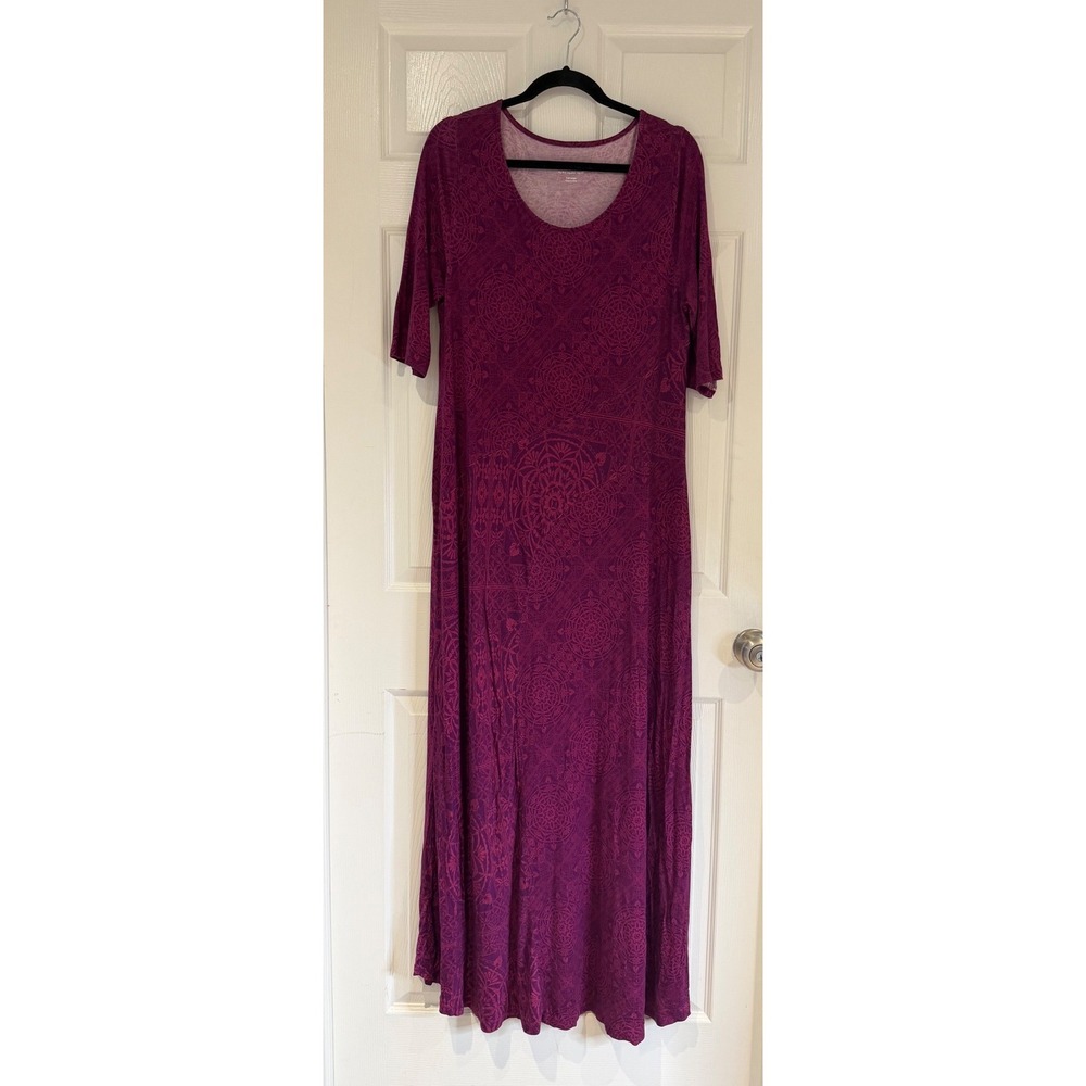 Soft Surroundings Tall Large Purple Mandala Print Maxi Dress Elbow Sleeve Summer